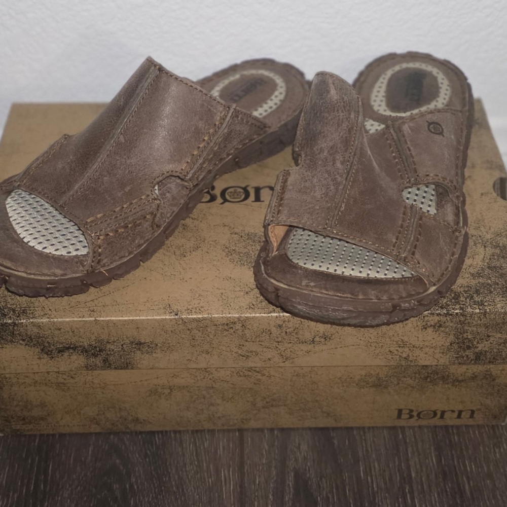 Born Brown Leather Slip-On Sandals